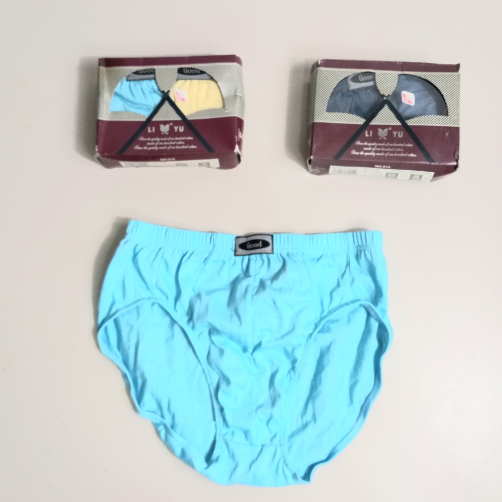 Li Yu S  Mens Cotton Brief Underwear 2 Twin Packs Blue Yellow